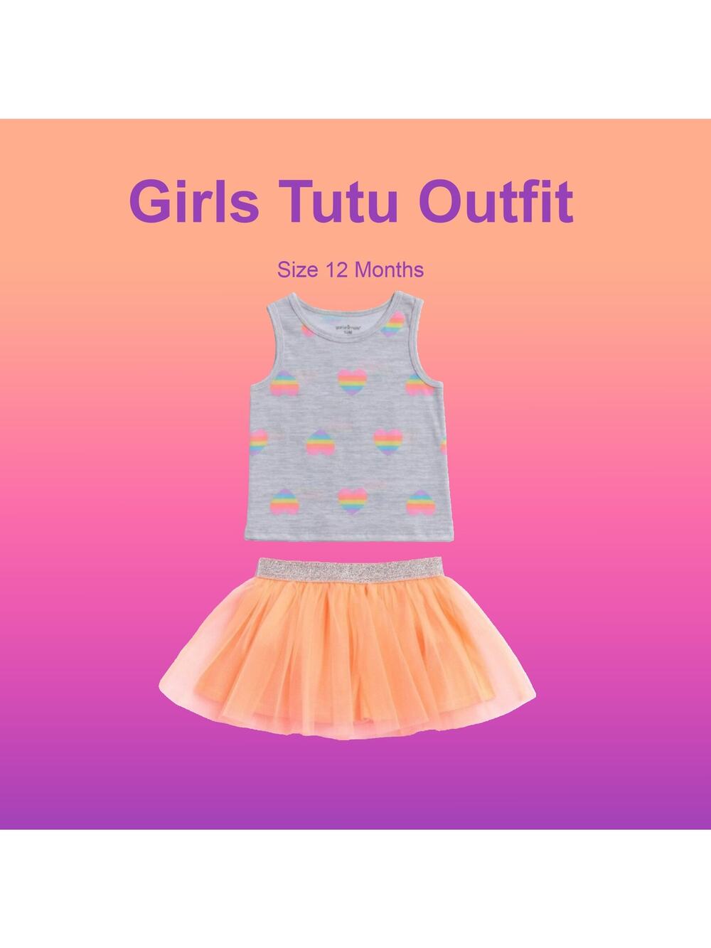 New Rainbow Hearts Toddler girls tutu outfit size 12 months